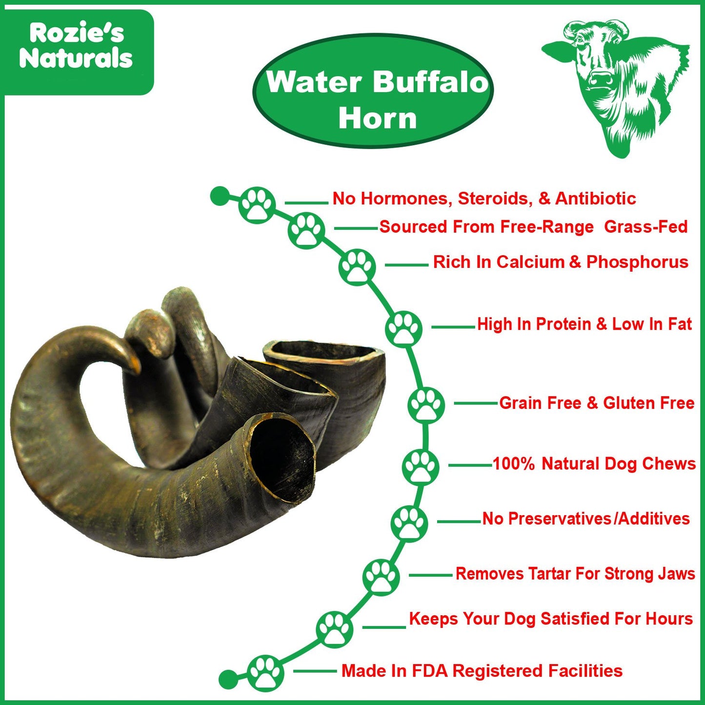 Water Buffalo Horn Dog Chews-2 Count-15 oz